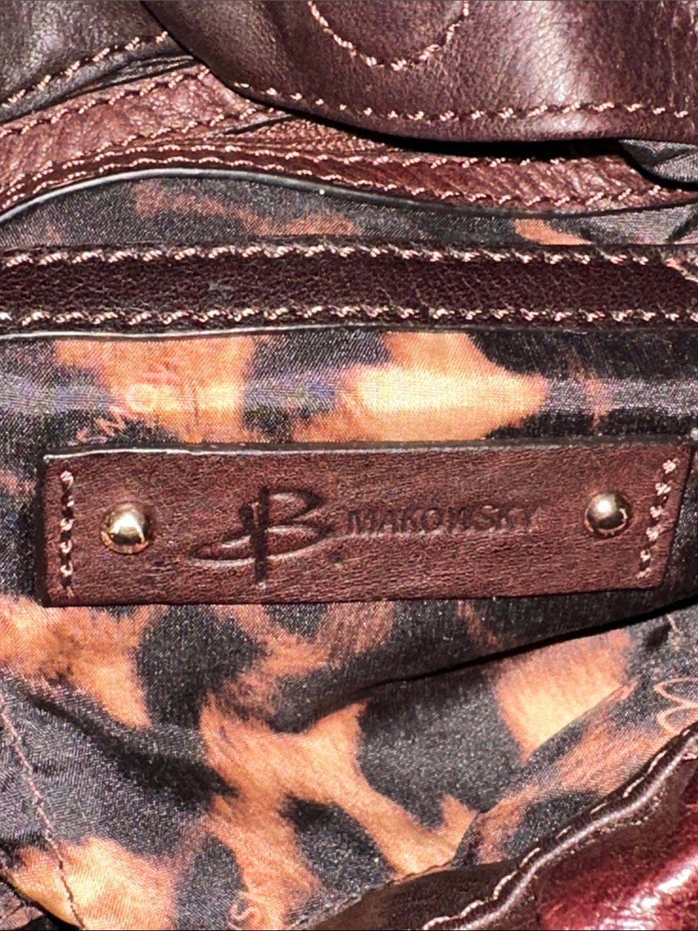 b. Makowsky Dark Burgundy Brown Gathered Hobo Shoulder Bag with Gold Hardware - Picture 10 of 10